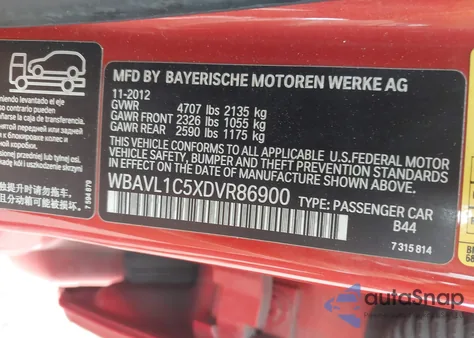 2013 BMW X1 xDrive28I из США, поврежденный, VIN WBAVL1C5XDVR86900